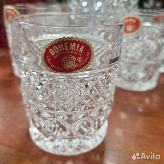Графин хрустальный + 6 стаканов, 6 рюмок богемия