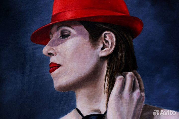 Картина маслом с Девушкой в красной шляпе