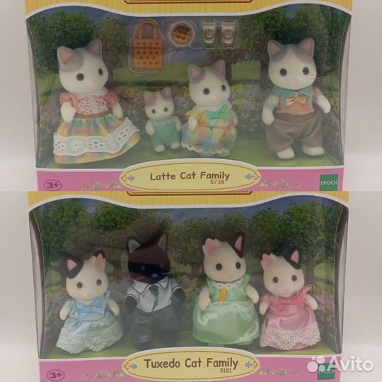 Sylvanian Families Latte/Tuxedo cat family
