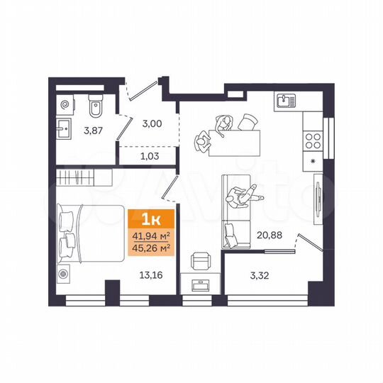 1-к. квартира, 45,3 м², 14/17 эт.