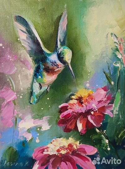 Маленькая картина маслом с колибри 24/18 см