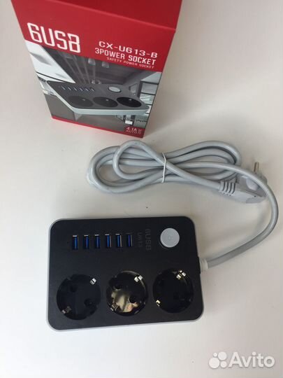 Сетевой фильтр 6 USB 3 розетки удлинитель 1.8 м