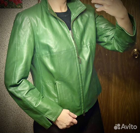 Куртка кожаная зеленая 46-48
