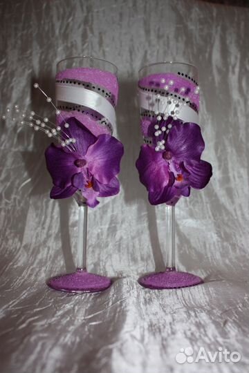 Свадебные бокалы фужеры ручной работы нежная орхид