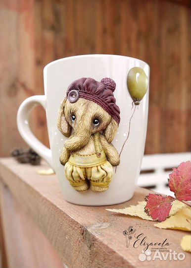 Кружка с декором из полимерной глины Слоник