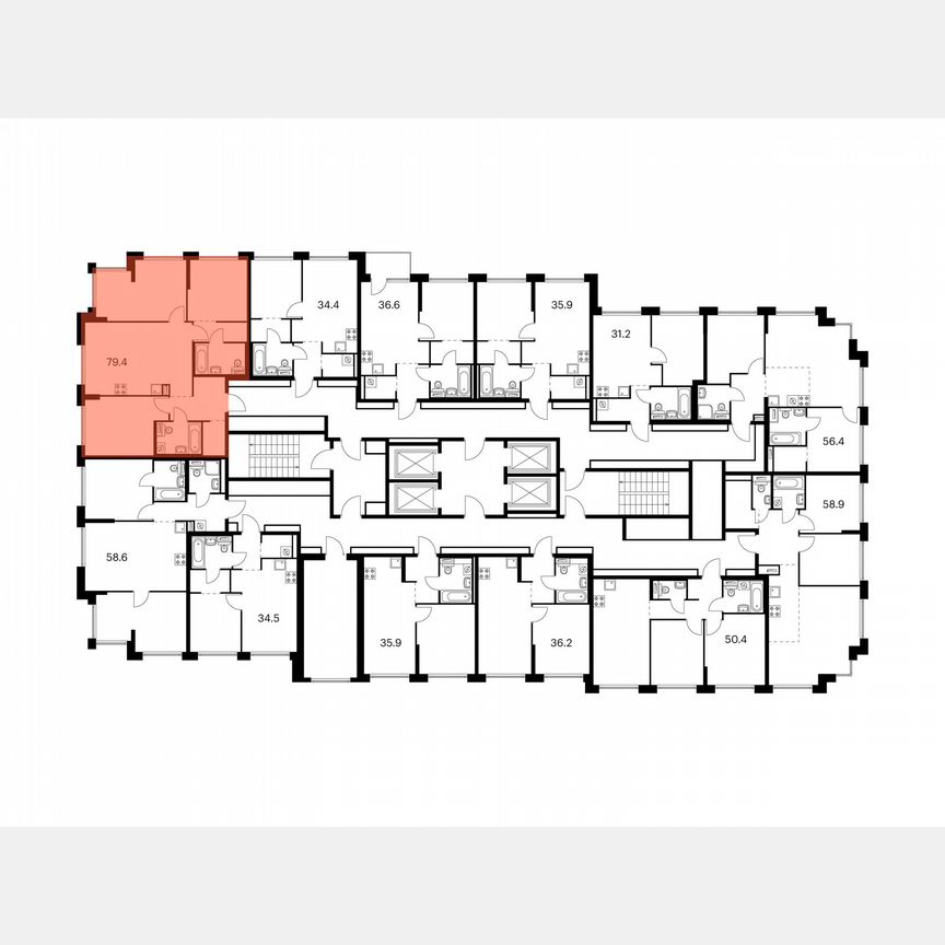 3-к. квартира, 79,4 м², 26/32 эт.