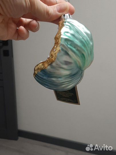 Елочна игрушка стекло новая ракушка с жемчугом