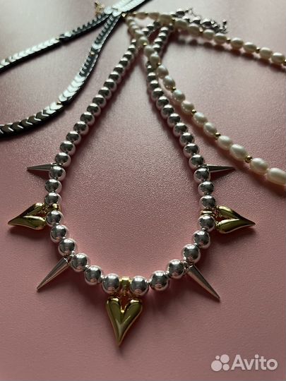 Колье чокер из натурального гематита