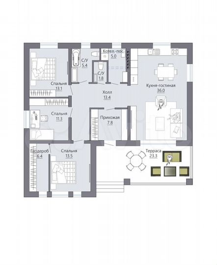 Дом 120 м² на участке 7 сот.