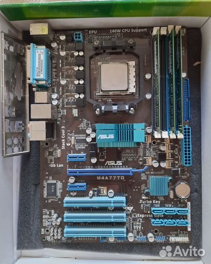 Мат.плата AM3 M4A77TD с процессором и памятью 4гб