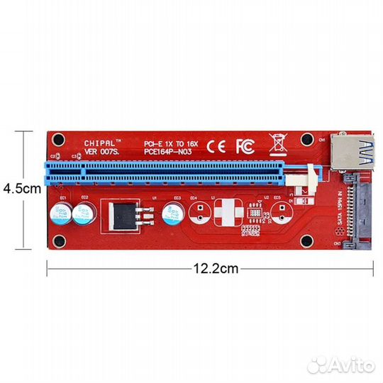 Райзер / Riser Chipal VER007S PCI-E 1x-16x SATA 1м