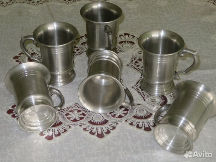 Шесть Пивных Кружек Олово Германия Клеймо 20 век