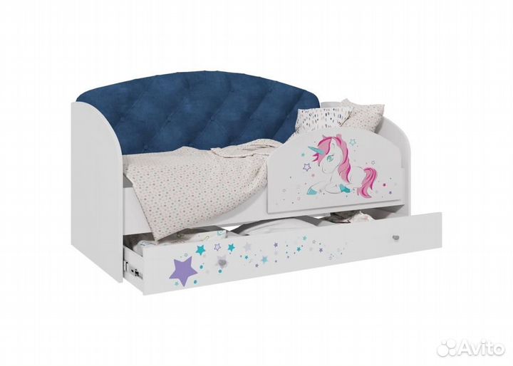 Кровать с мягкой спинкой Звездочка 160х80 Синий