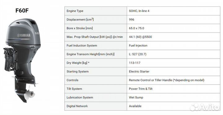 Лодочный мотор Yamaha F60fetl новый