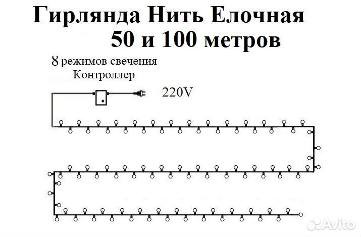 Цветная уличная гирлянда нить 50 м в бухте K8