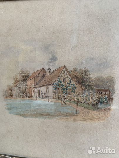 Картина акварель в раме под стеклом Швейцария