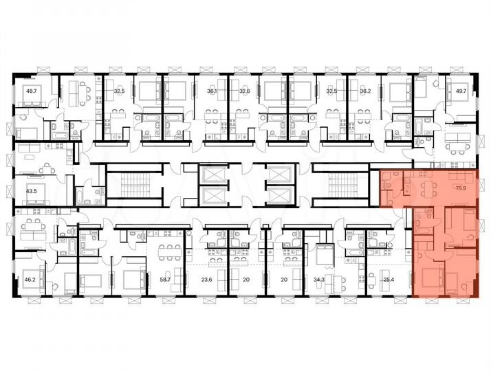 3-к. квартира, 75,8 м², 21/25 эт.