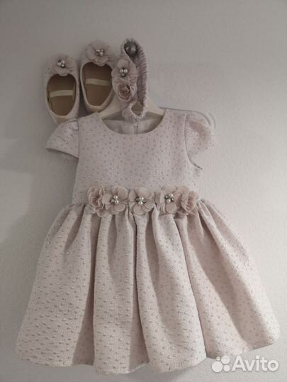 Платье на годик с пинетками и повязкой
