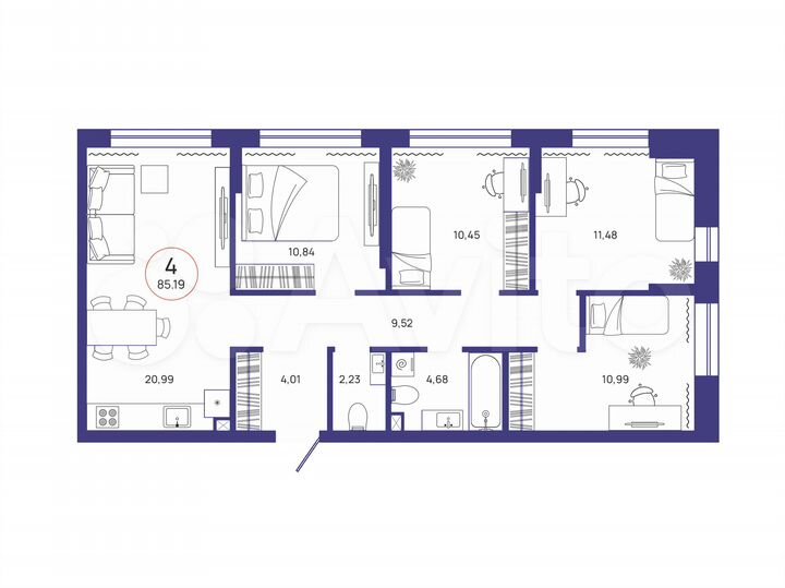 4-к. квартира, 85,2 м², 11/17 эт.