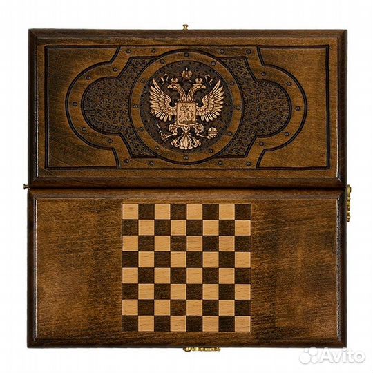 Нарды и шашки резные Герб РФ 30 х 30 см бук Армения 62504