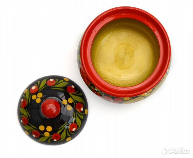 Солонка деревянная хохлома D8 H10 см