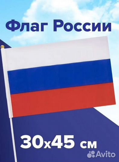 Флаг России 30х45 с флагштоком