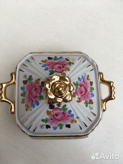 Гжель розовая с золотом Сахарница Самовар Чайник