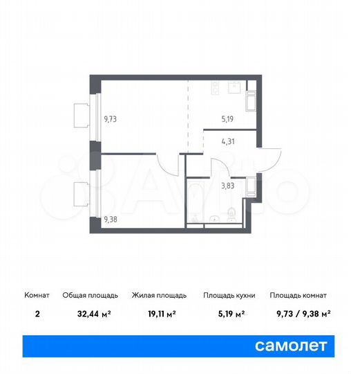 2-к. квартира, 32,4 м², 17/17 эт.