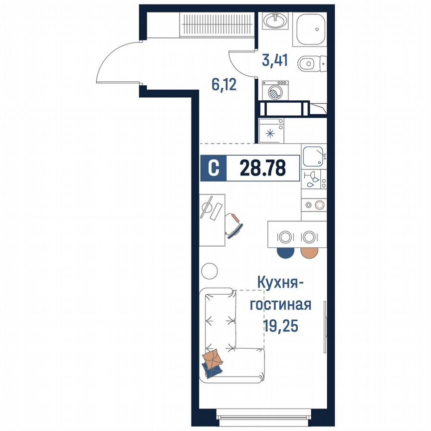 Квартира-студия, 28,8 м², 14/18 эт.