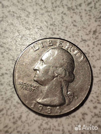 Монета Quarter dollar liberty 1984