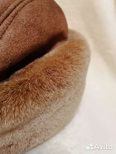 Шапка зима для девочки 54 56р натур мех кожа бурек