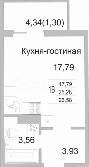 Квартира-студия, 26,6 м², 4/9 эт.