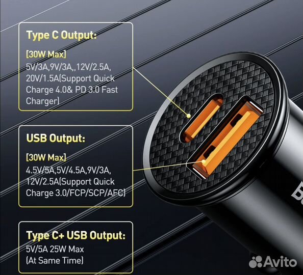 Автомобильное зарядное устройство baseus 30w