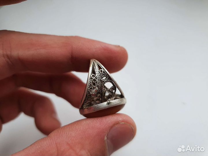 Кольцо янтарное скань СССР