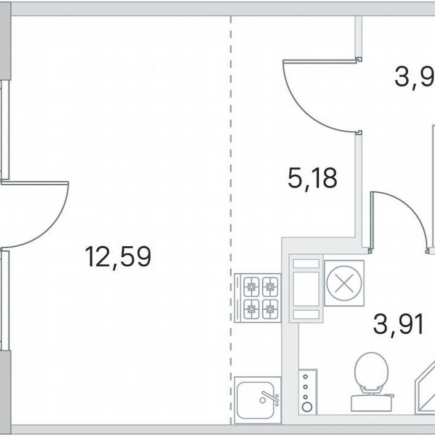 Квартира-студия, 28,6 м², 2/4 эт.