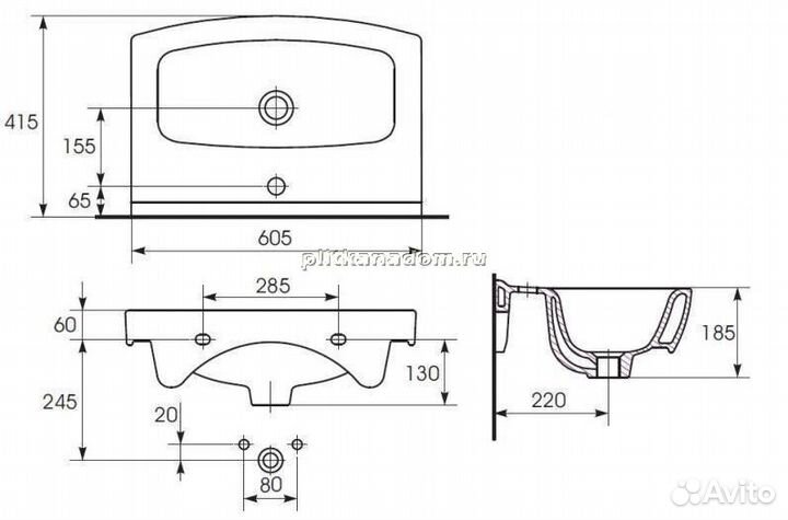 Bellezza Анкона-60 Тумба, 2 ящика, Белая, с раковиной Cersanit (Польша)
