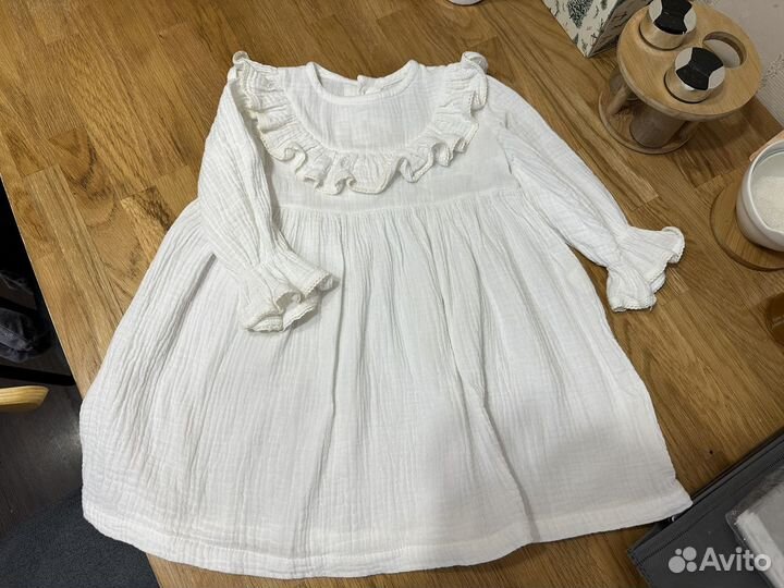 Муслиновое белое платье 86-98