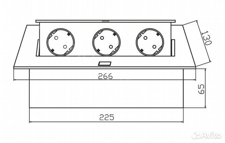 Блок розеток выдвижной горизонтальный, 3-euro, вну