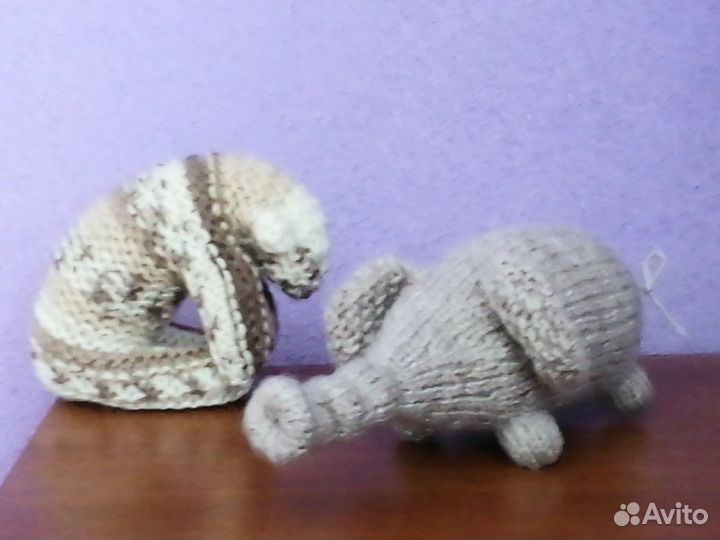 Вязаный слоник и Сплюш спицами вязаные игрушки