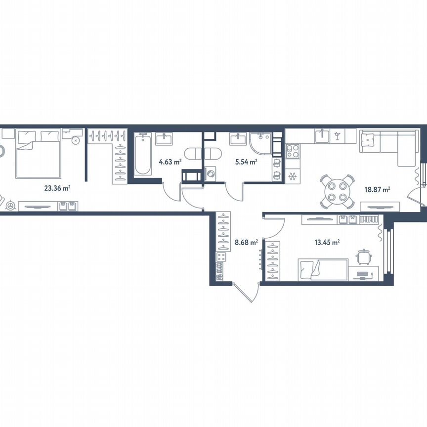 2-к. квартира, 76,4 м², 8/11 эт.