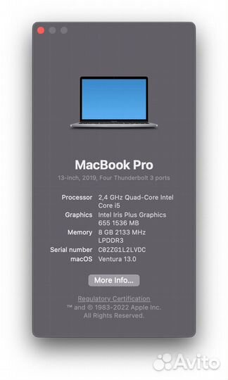 Macbook Pro 13 2019 256