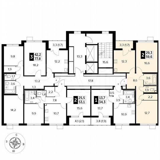 2-к. квартира, 59,6 м², 13/24 эт.