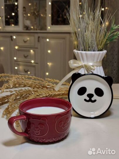 Кружка с блюдцем с пандой