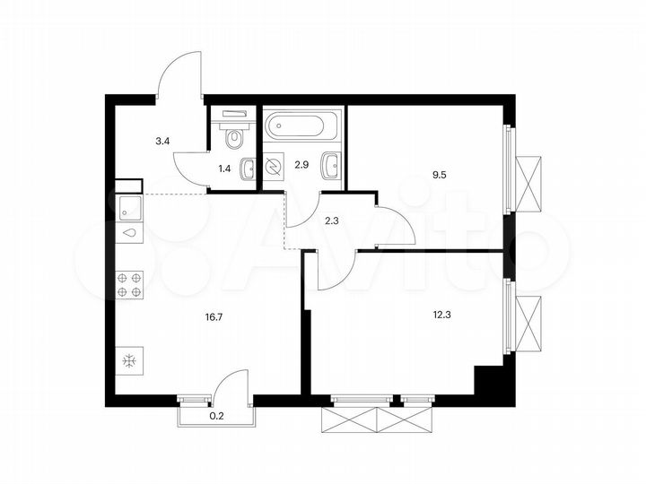 2-к. квартира, 48,7 м², 7/25 эт.