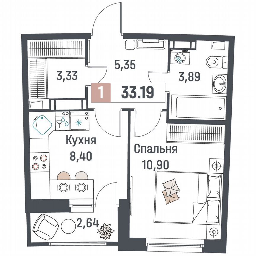 1-к. квартира, 33,2 м², 18/18 эт.