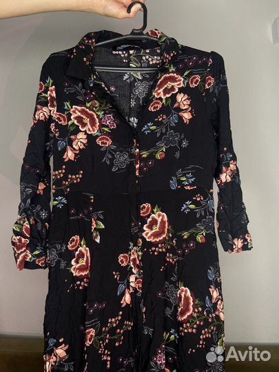 Платье женское, черное, с цветочками, zara