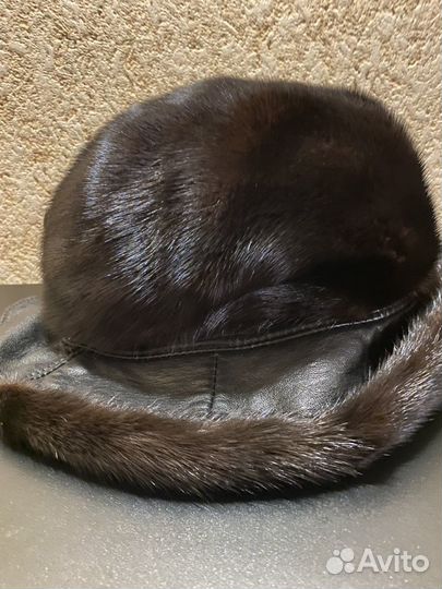 Шапка - шляпа женская зимняя с полями норка / кожа