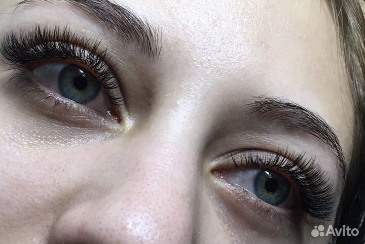 Наращивание ресниц, окрашивание +коррекция бровей