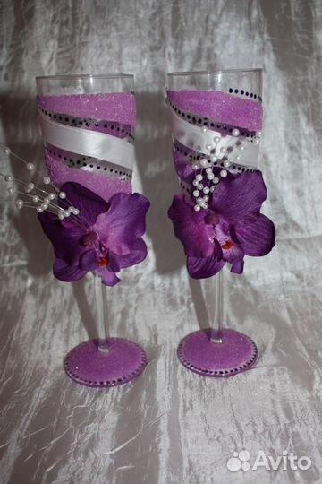 Свадебные бокалы фужеры ручной работы нежная орхид