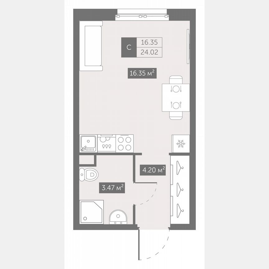 Апартаменты-студия, 24 м², 13/14 эт.
